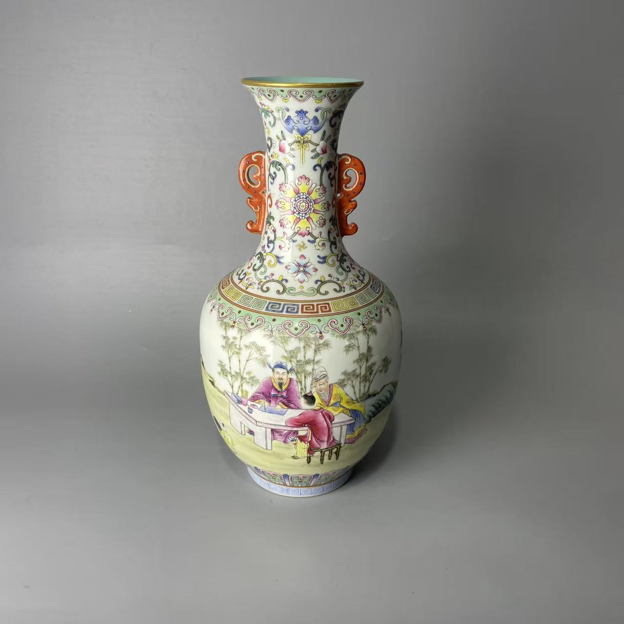 粉彩竹林七贤双耳赏瓶