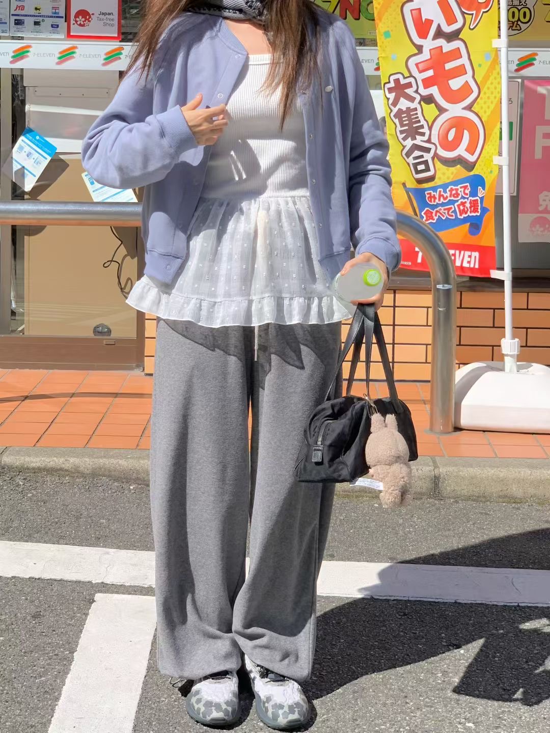 【佳贰】东大门OUR秋款百搭松紧腰抽绳卫裤 no退no换