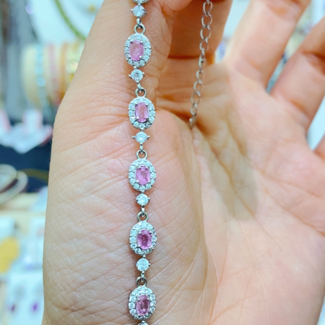 彩色蓝宝石手链银S925镶嵌