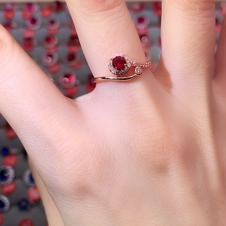 红宝石戒指银S925镶嵌