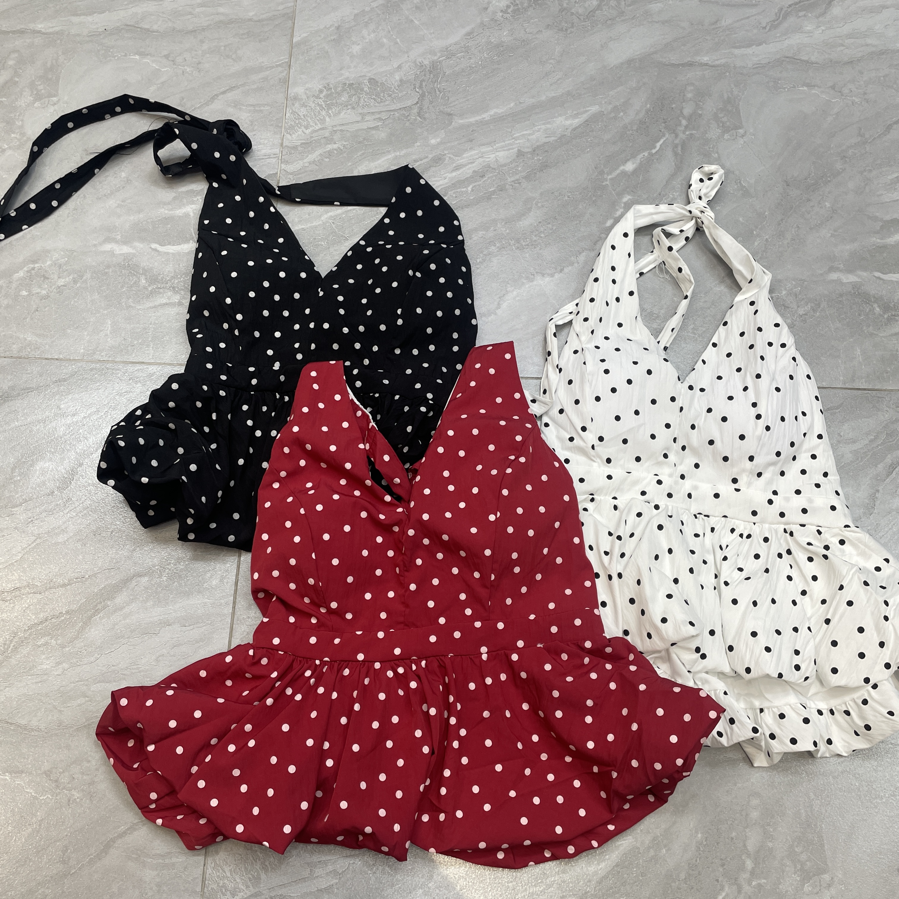 波点夏日度假风挂脖小上衣28007