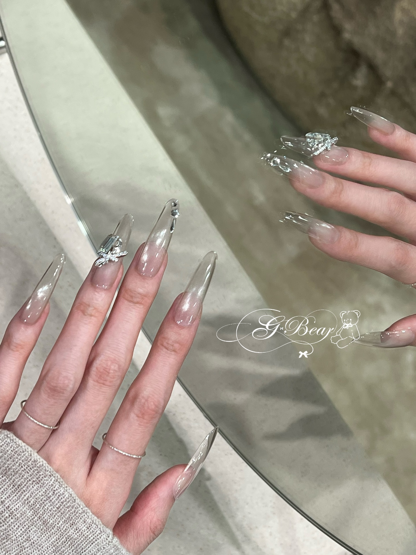 灰色小熊 G.BEAR【月光】高级感氛围感显白纯手工穿戴甲