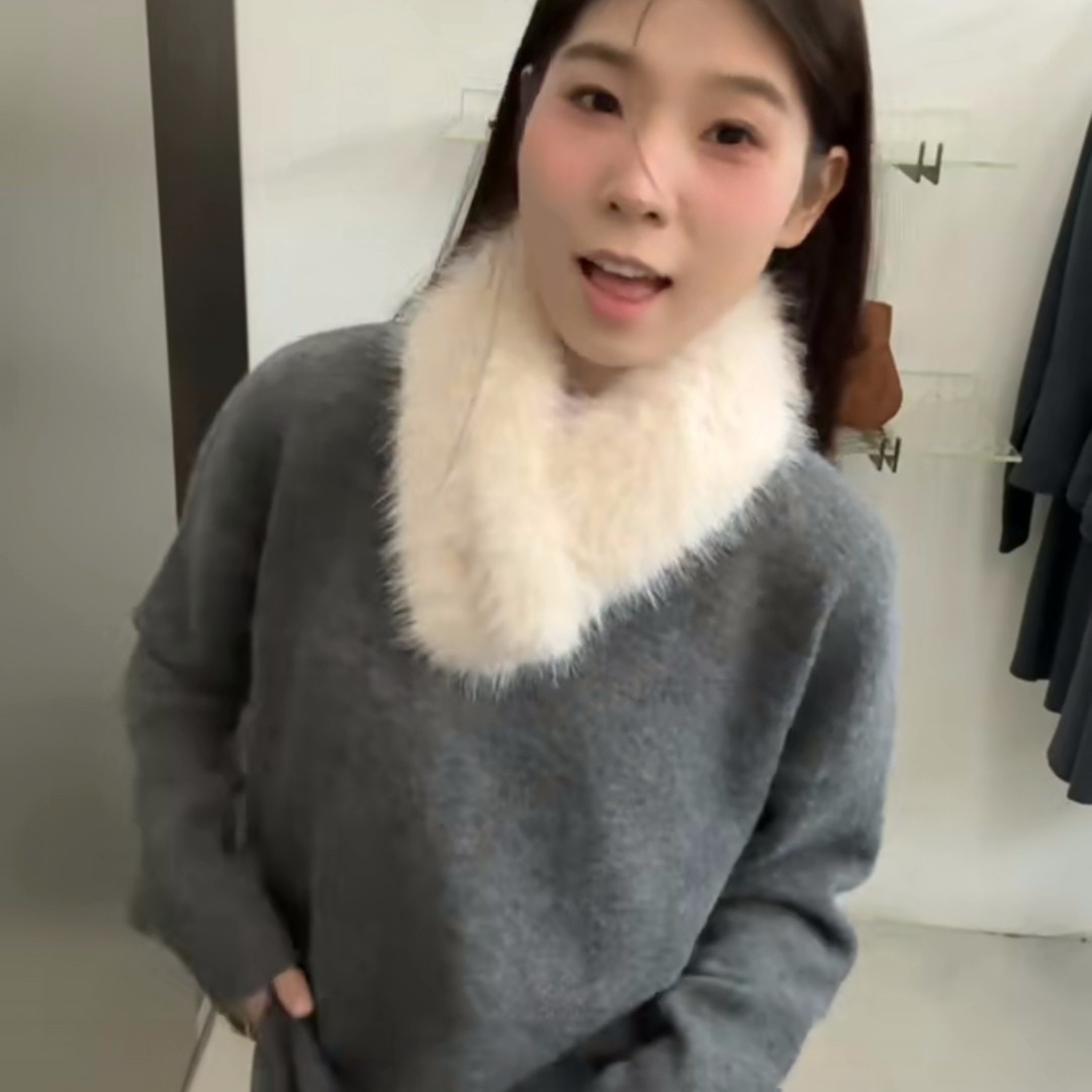 秋冬新款软糯圆领针织衫女韩系慵懒风百搭打底上衣