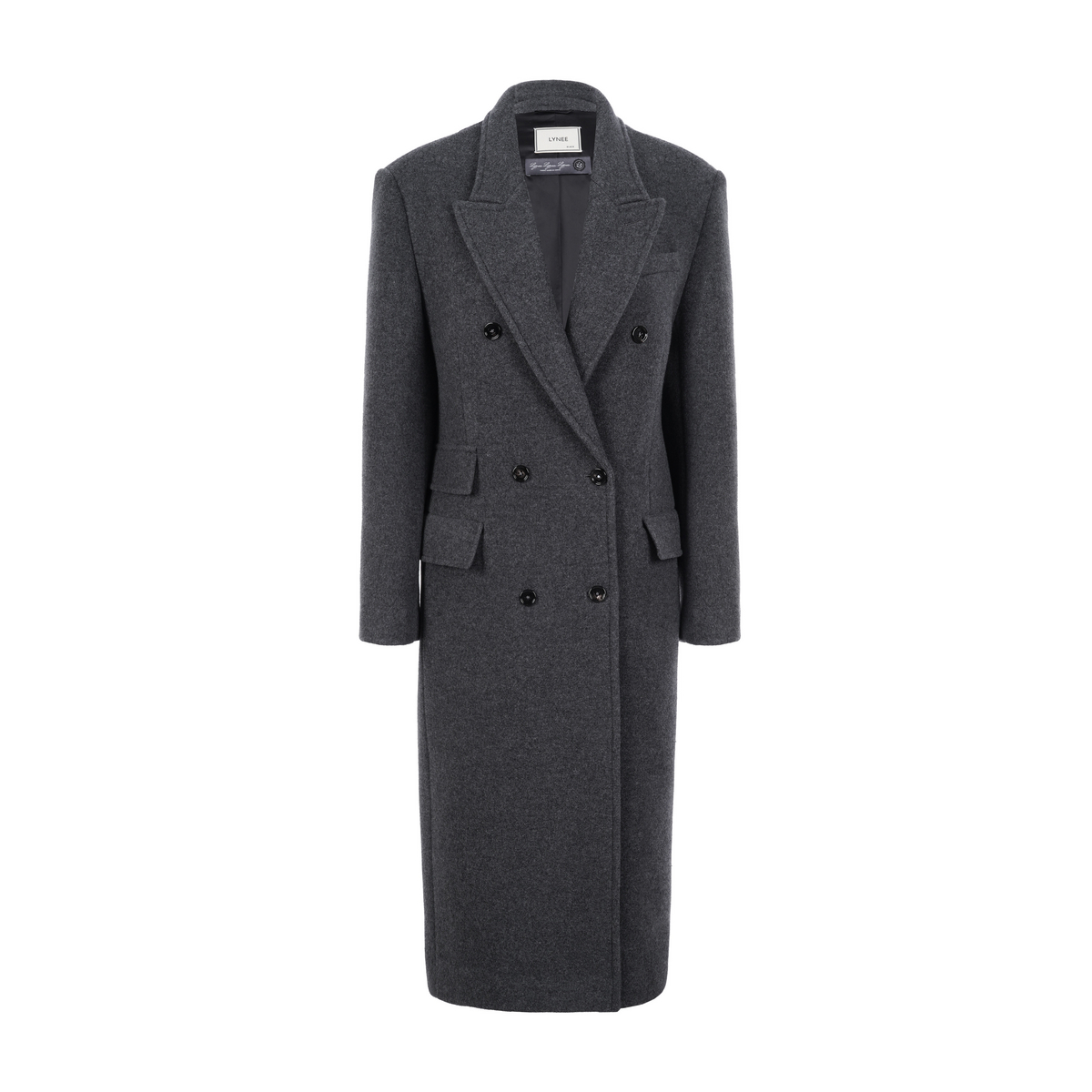 LYNEE【波茨坦】戗驳领丝羊毛 简约灰色直身廓形长外套LGD2FAW305