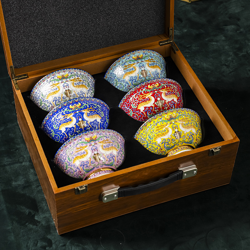 【木质礼盒装】6个富贵招财麋鹿4.5英寸混色套碗米饭碗