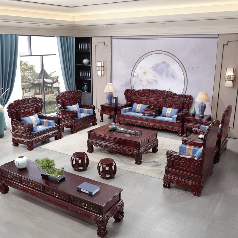 大龙中式古典实木沙发组合别墅客厅家具整装明清仿古雕花沙发
