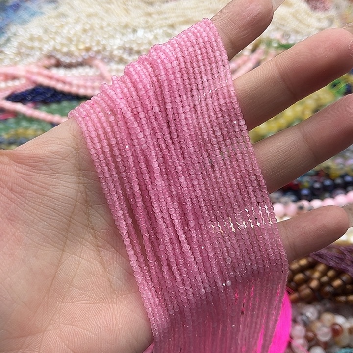 玛瑙/玉髓珠宝半成品未镶嵌2条2mm左右粉晶刻面