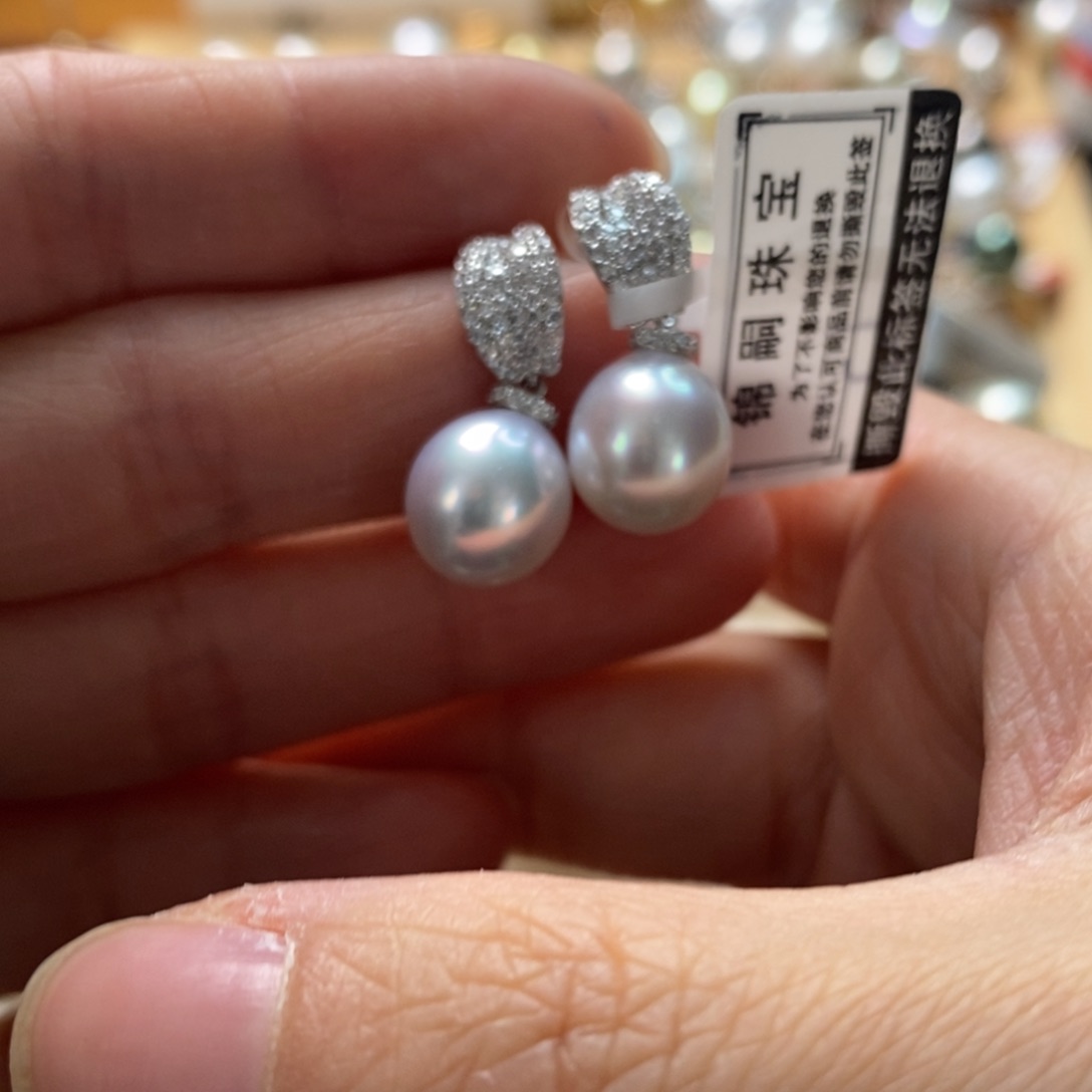 海水珍珠耳饰银S925镶嵌