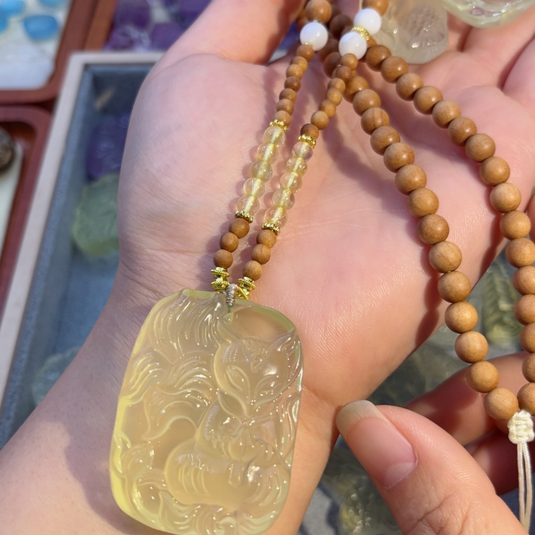 水晶颈饰银S925镶嵌风**月黄水修仙九尾75