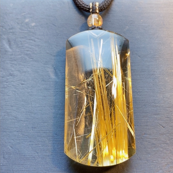 颈饰未镶嵌发晶天然白体黄钛晶无事牌