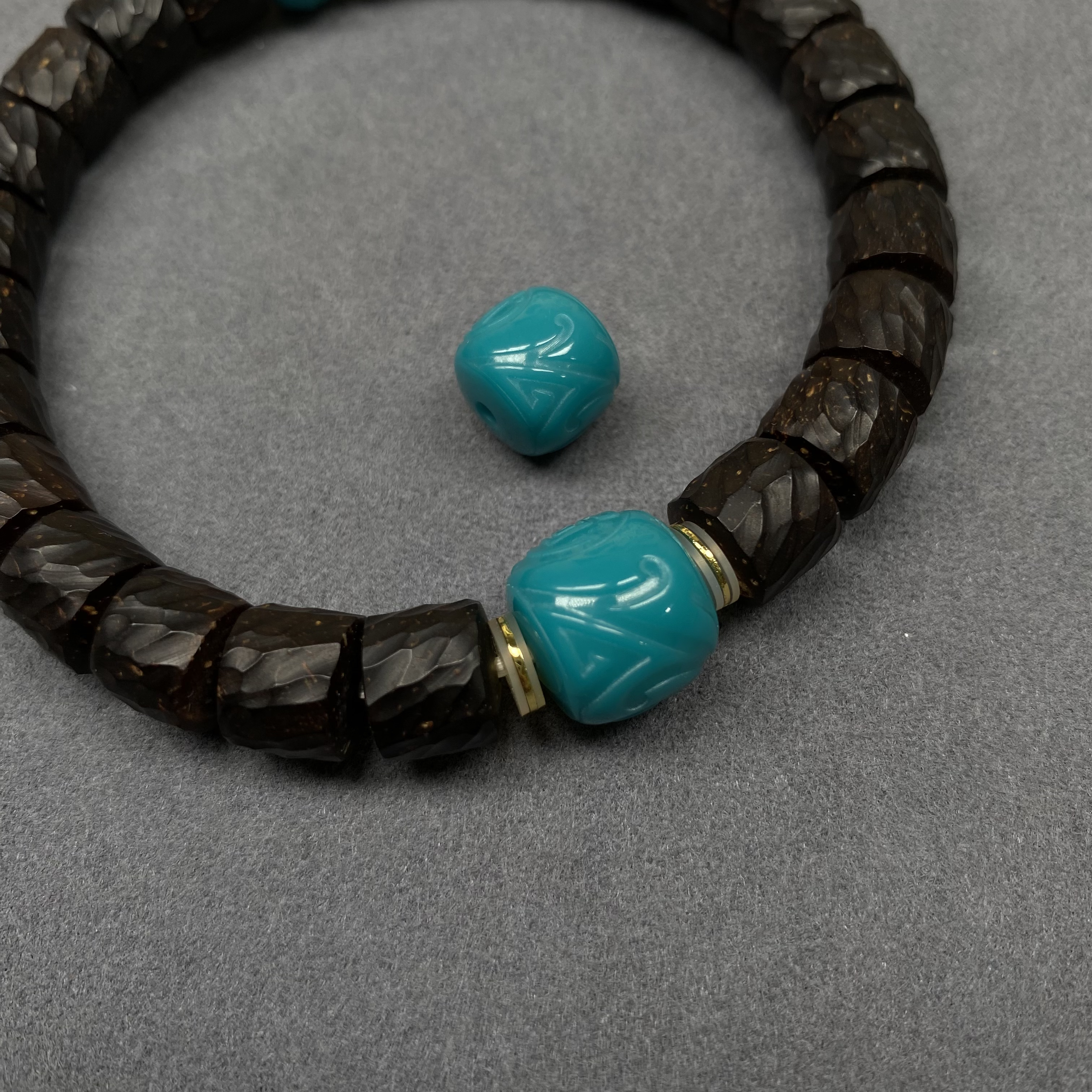 高瓷玉化【博古老型】蓝料10mm配珠配饰