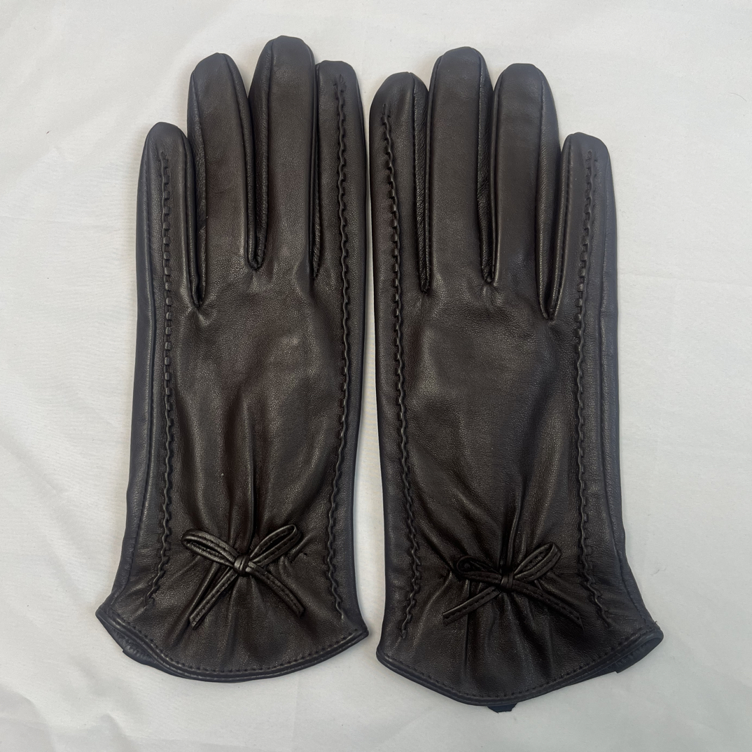 女士真皮棕色羊皮手套加绒秋冬季保暖手套