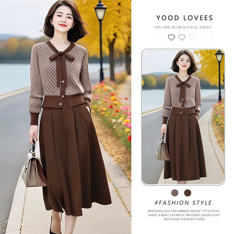 针织拼接套装裙女2025春秋季新款爆款高级感超火穿搭一整套两件套