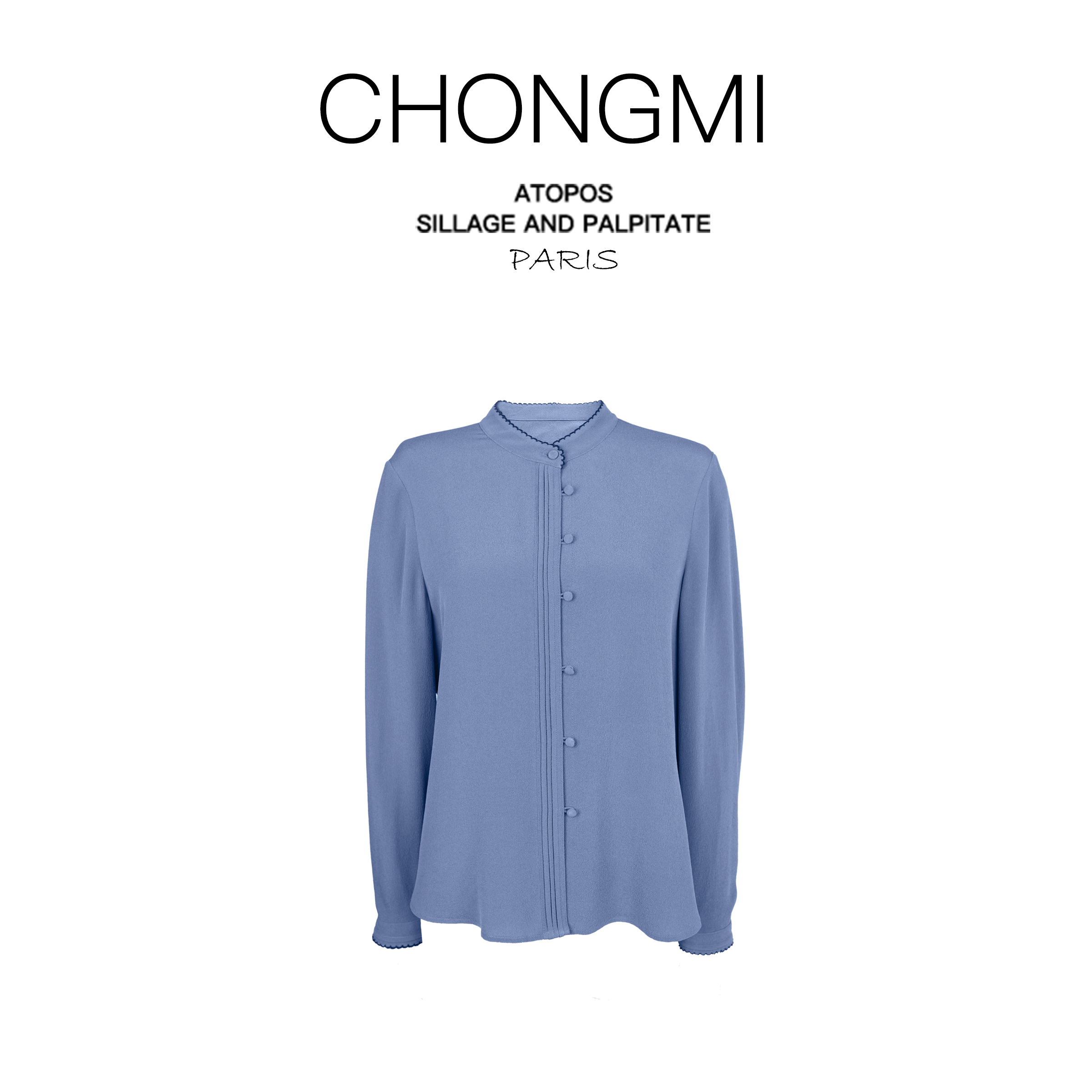 雾霾蓝重磅鬼绉桑蚕丝真丝衬衫女2026春季新款上衣 S250912816