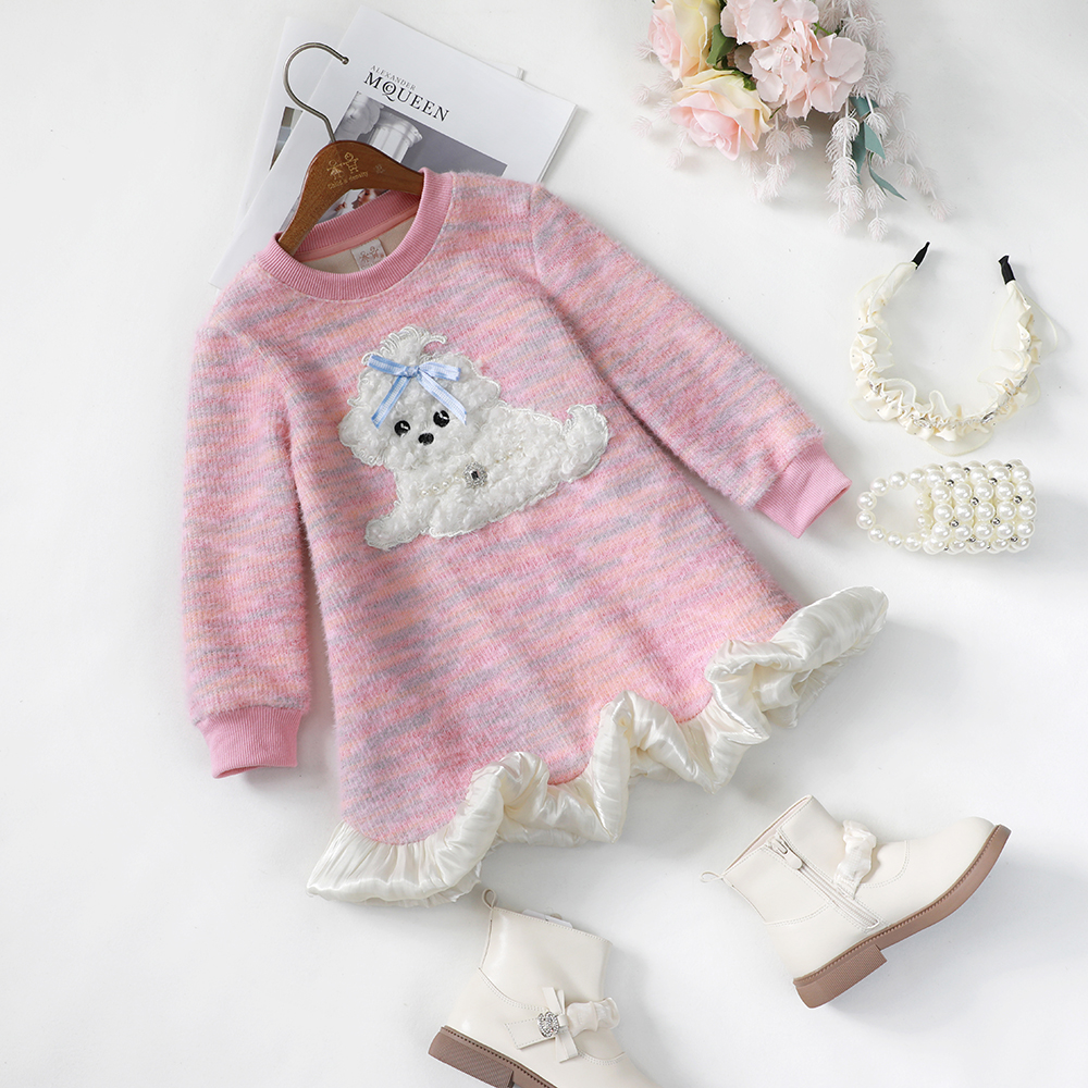 童一密度【暖绒萌趣】女童2024秋冬款加绒针织连衣裙 A420加绒