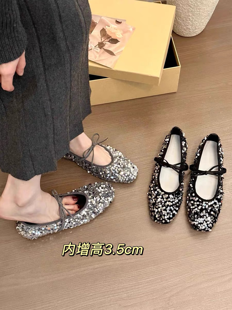titing闪闪惹人爱！爆闪亮片蝴蝶结玛丽珍鞋女春2025内增高单鞋