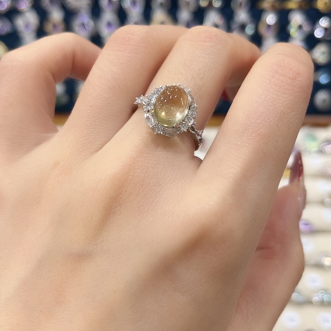 黄晶女款银S925镶嵌戒指