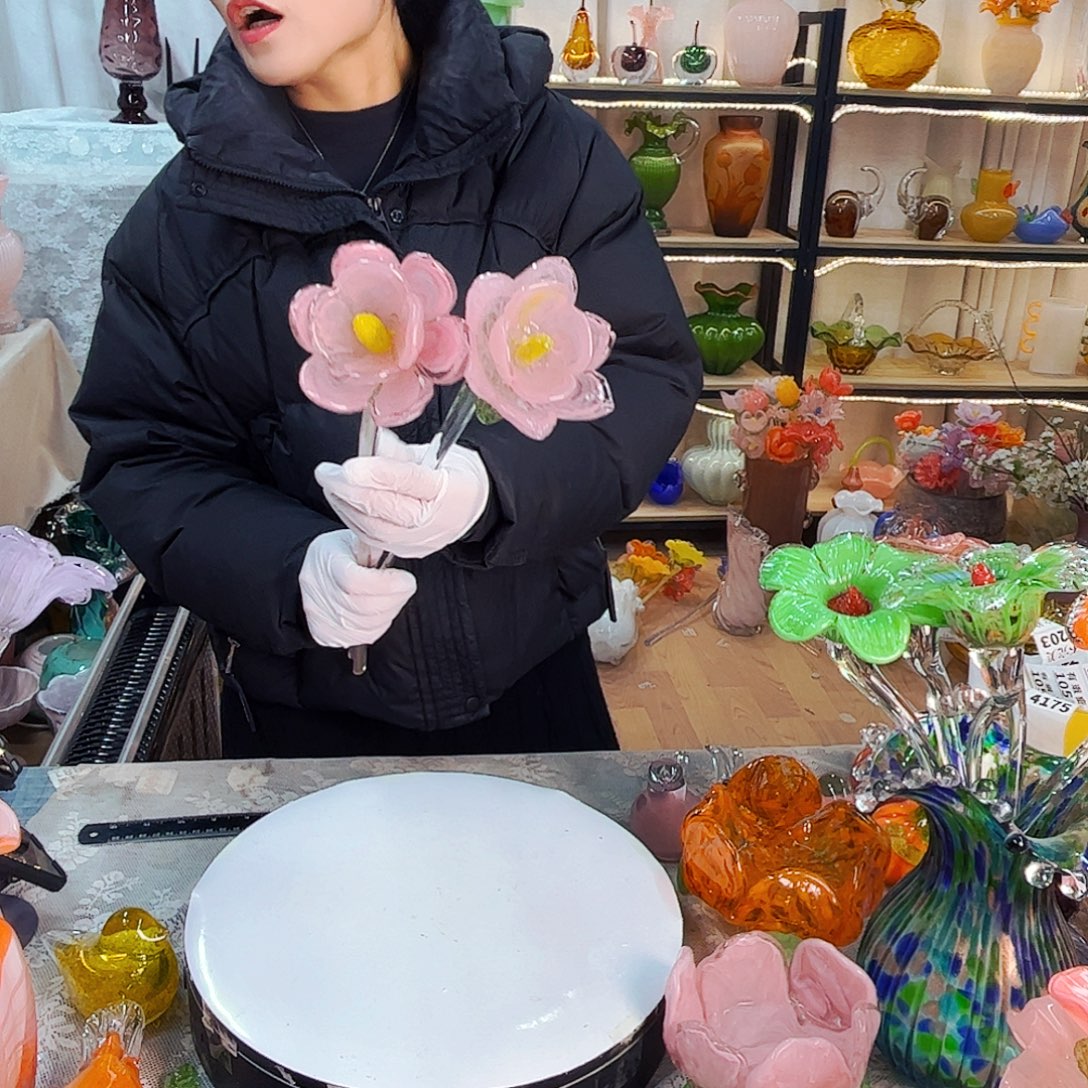 2朵荷花家悦美居琉璃摆件瑕疵