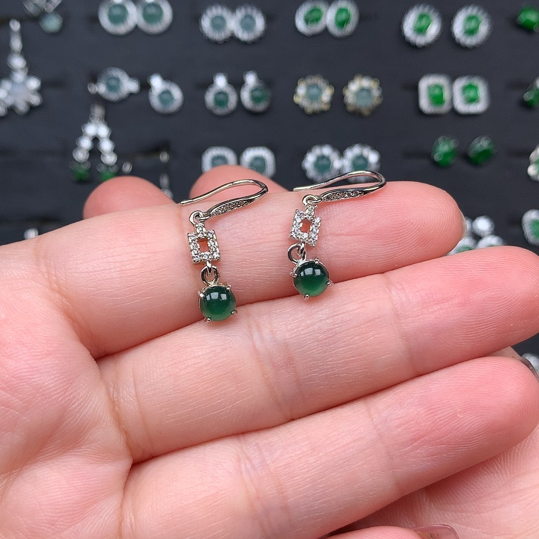 翡翠银S925镶嵌耳饰