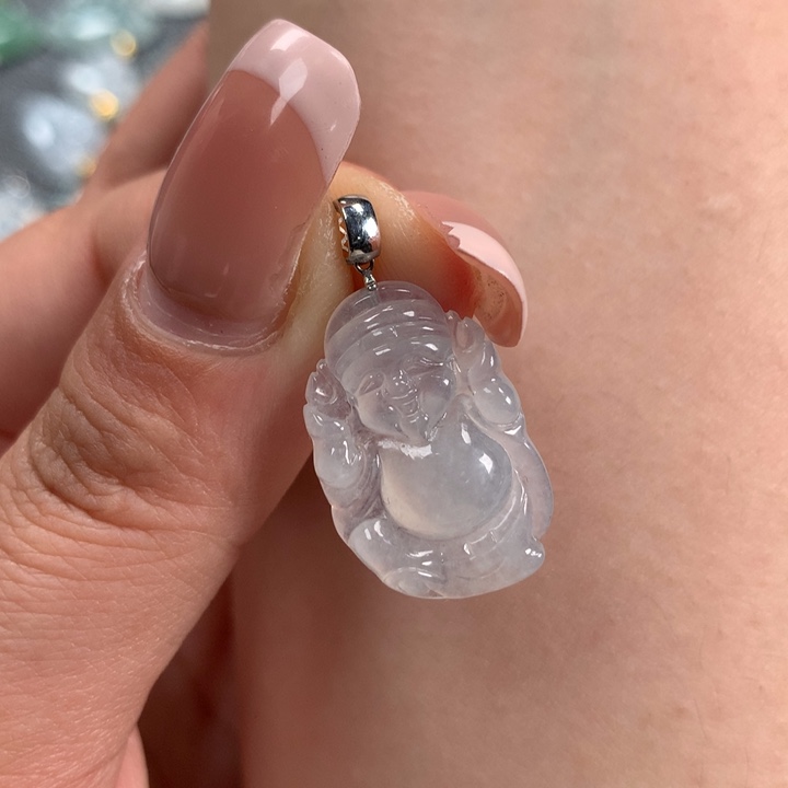 翡翠颈饰18K金镶嵌财神爷