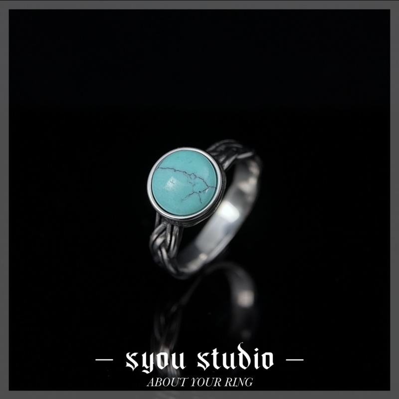 钛钢戒指 编织绿石复古戒指男女款时尚小众设计轻奢情侣简约尾戒