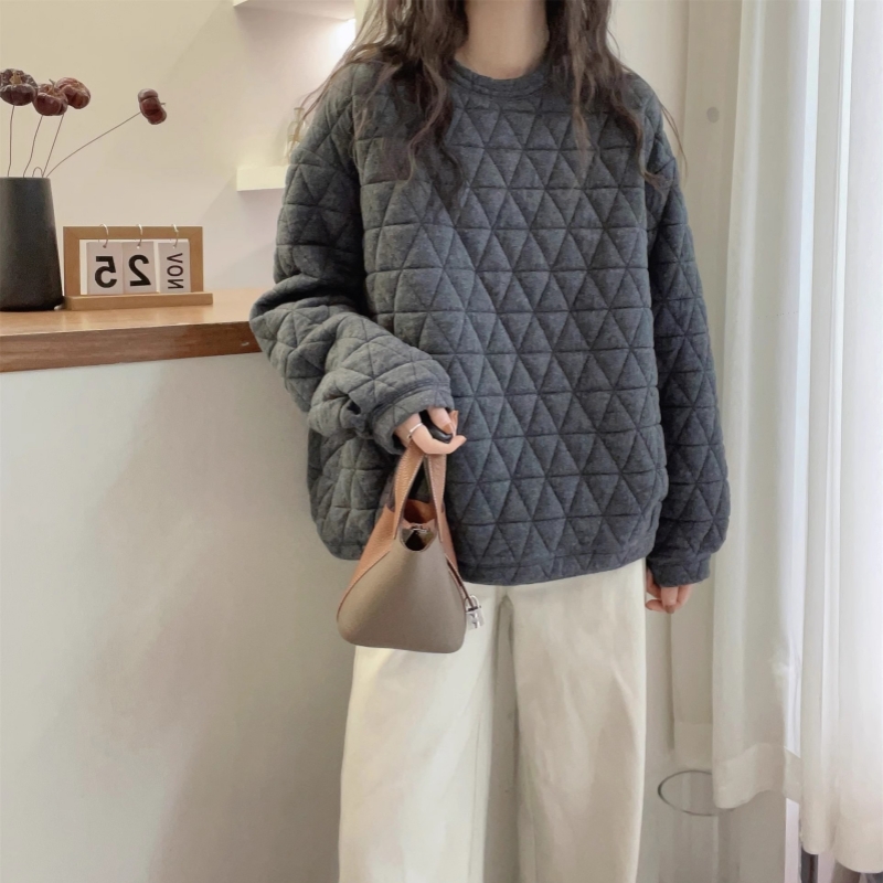 东北保暖外套格压线棉衣宽松大码女装棉服套头圆领慵懒风百搭复古
