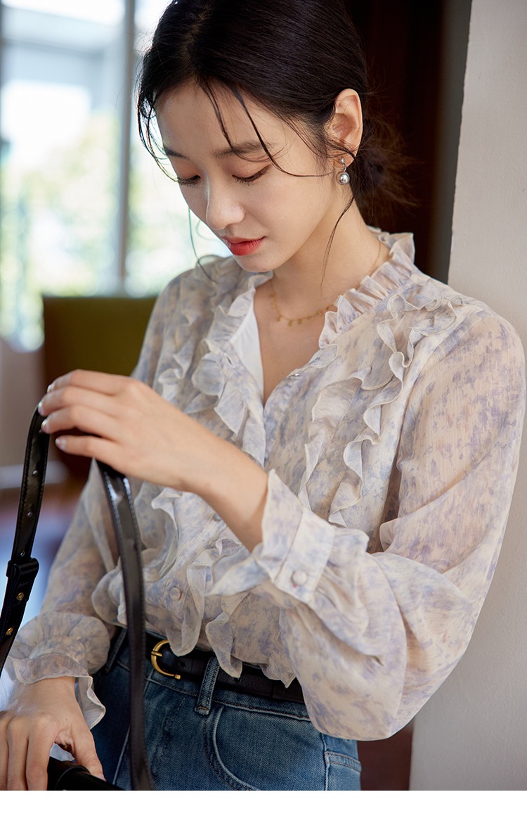 法式气质荷叶边雪纺衬衫春装女2025年新款高级设计感减龄洋气上衣