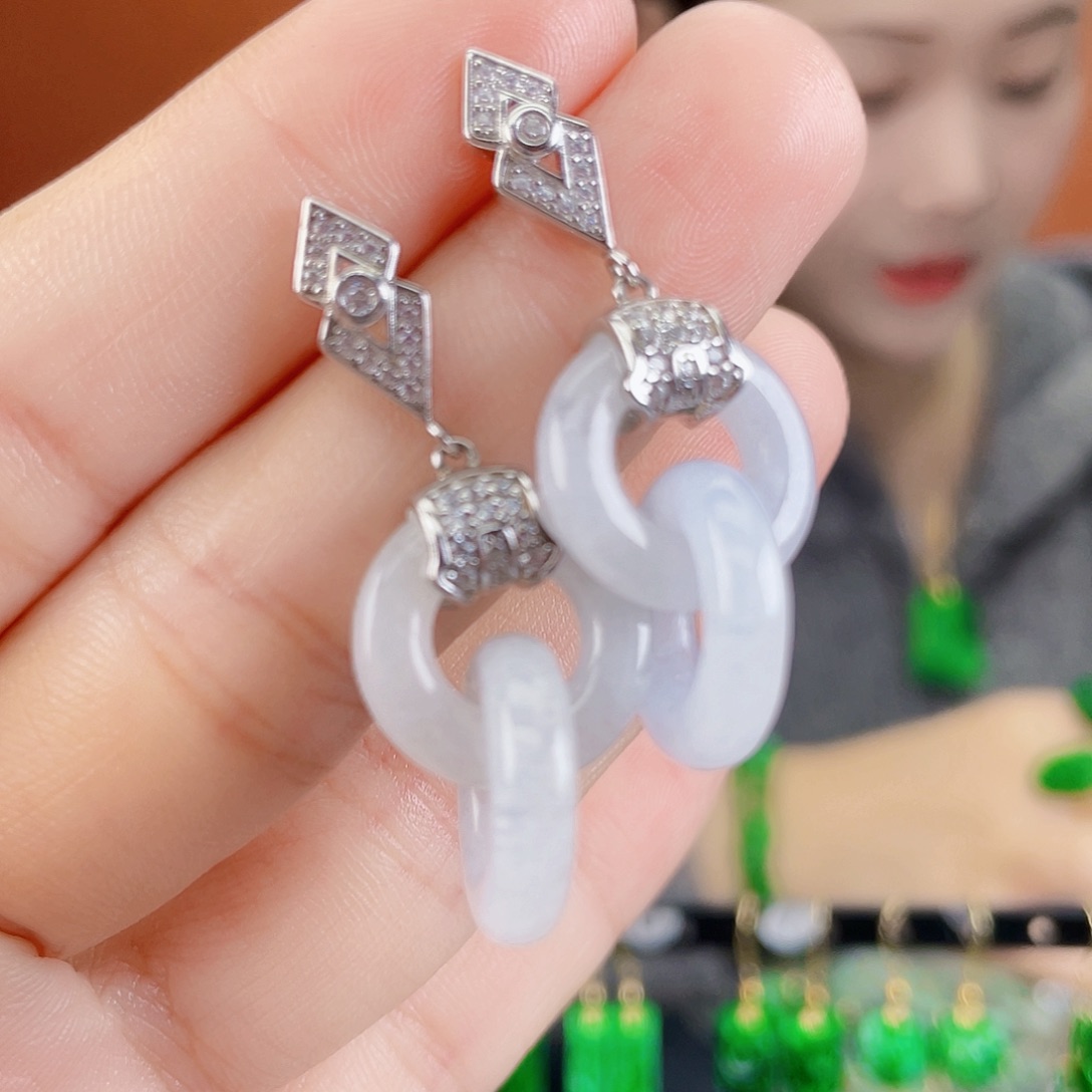 翡翠银S925镶嵌耳饰