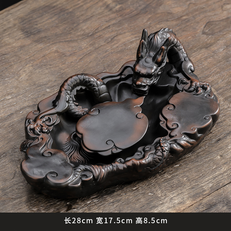 紫陶茶盘储水干泡盘托盘茶台简约荷花祥龙浮雕壶承茶海大师创作