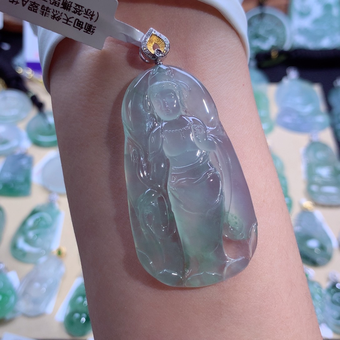 翡翠颈饰18K金镶嵌用*观音