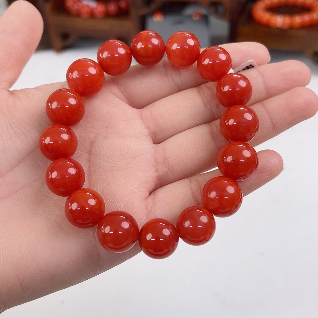 南红玛瑙瓦西锦红收藏级单圈13mm未镶嵌用****4