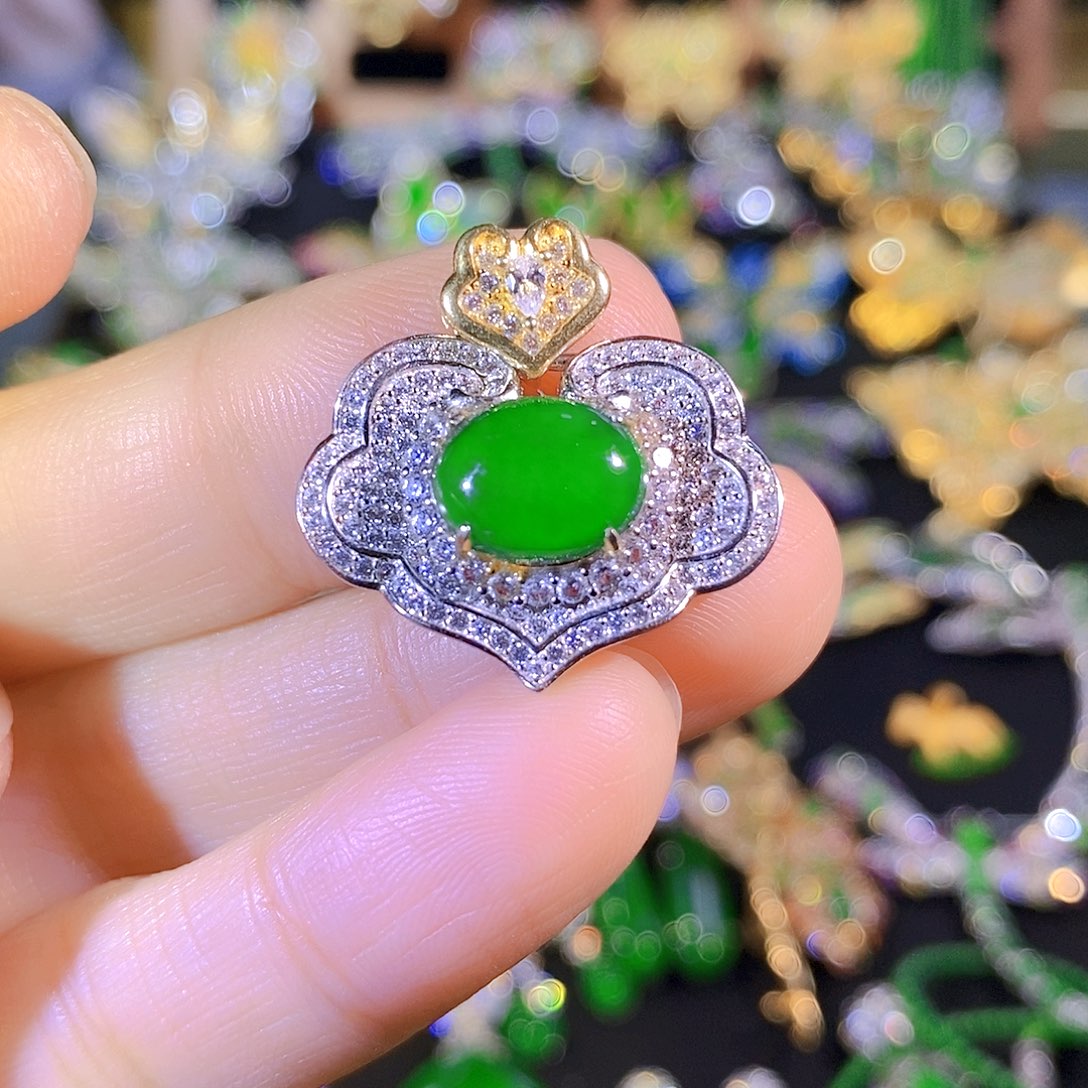 吊坠(不含链)银S925镶嵌翡翠