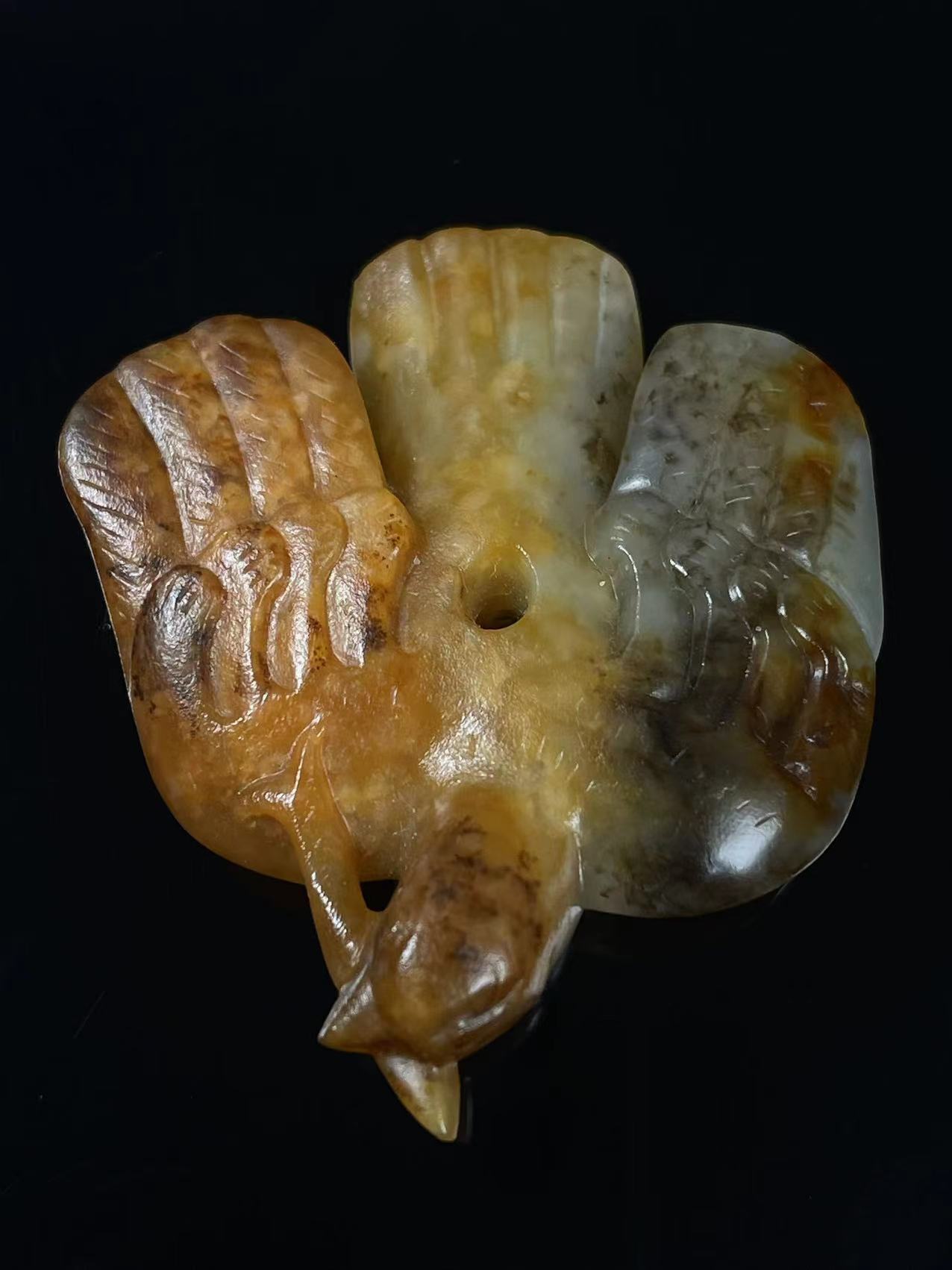 汉鸟古玉老玉多彩沁色和田玉手工真品珠宝直播龙凤玉佩