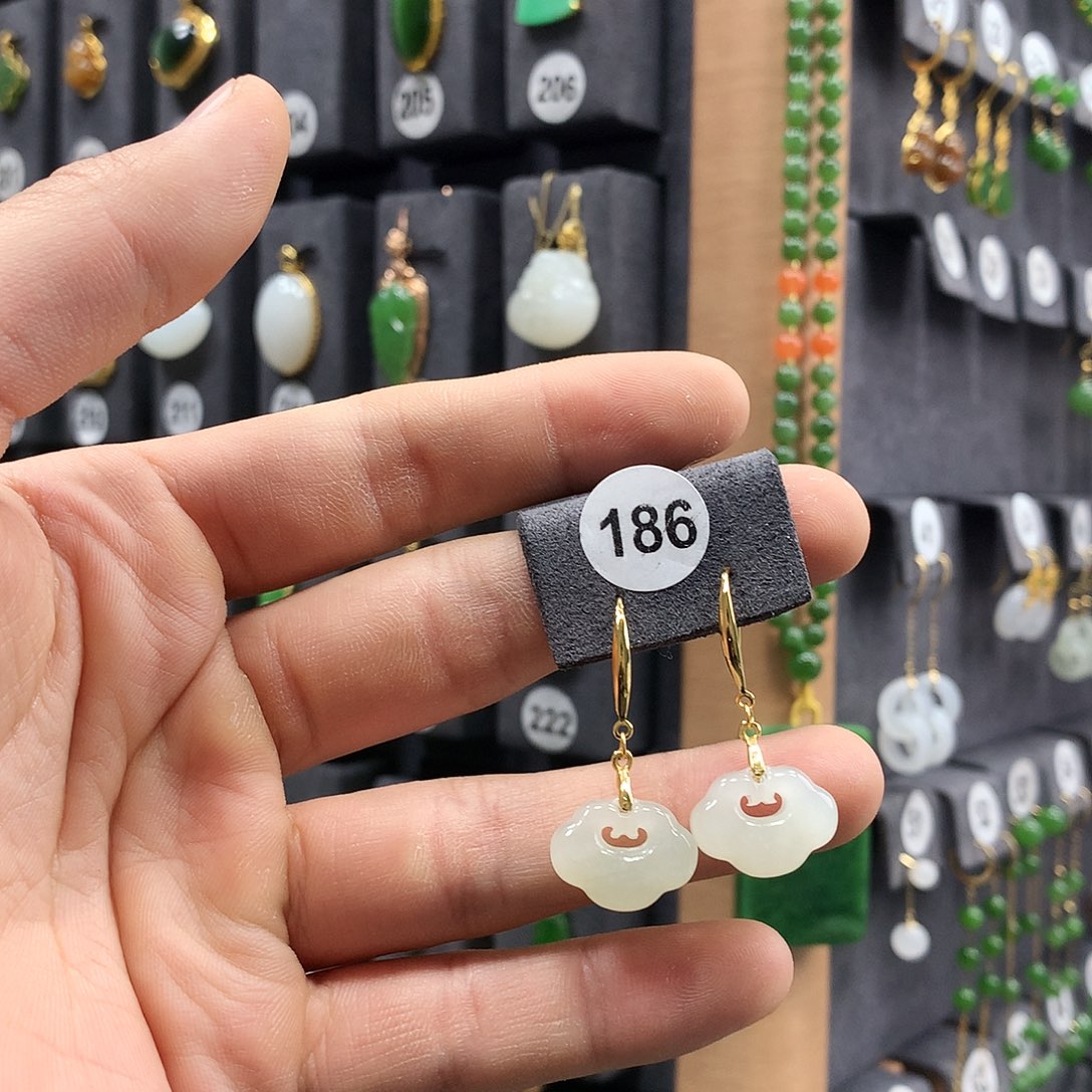 和田玉耳饰银S925镶嵌