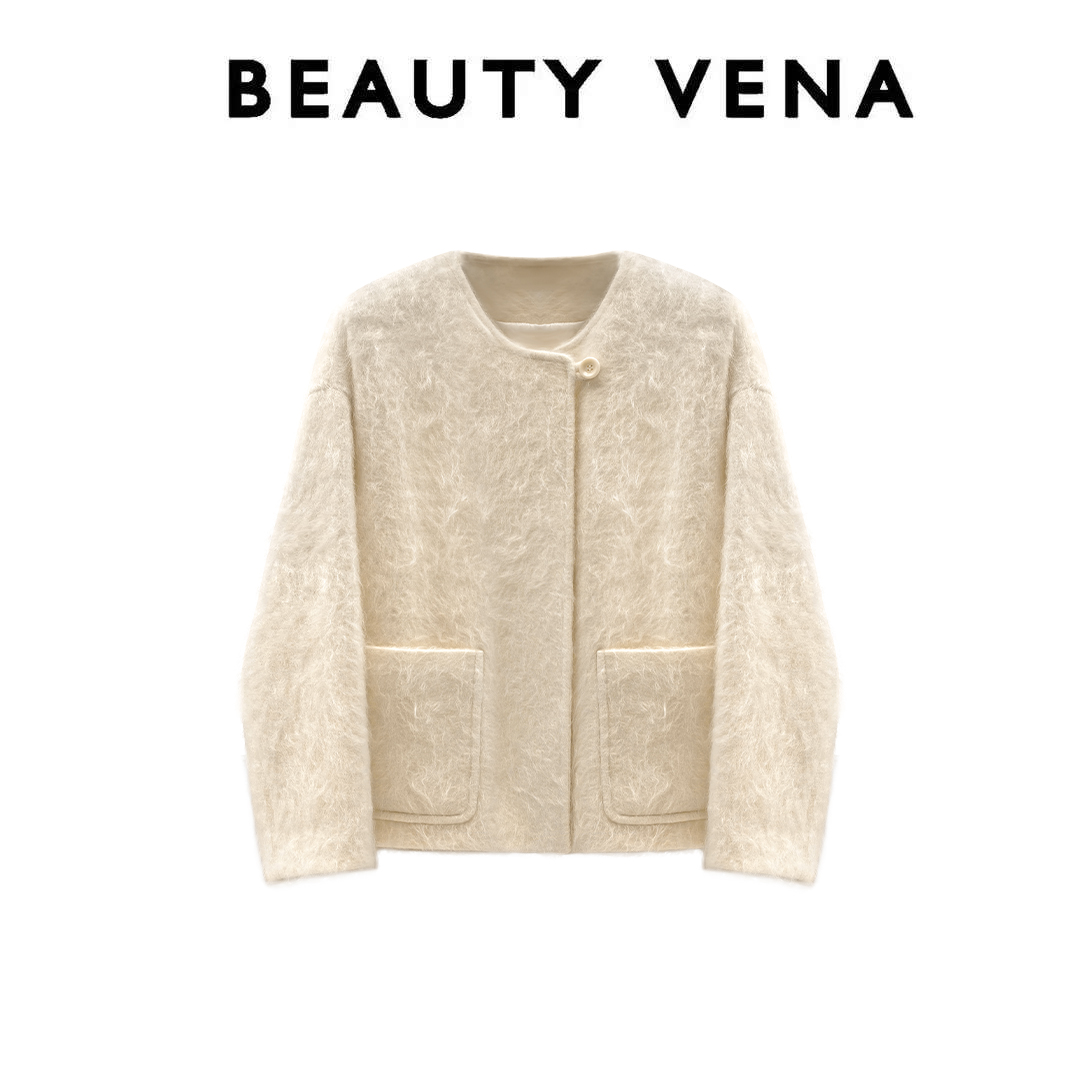 BEAUTY VENA开衫短款轻奢宽松型直下摆毛呢外套B5W05