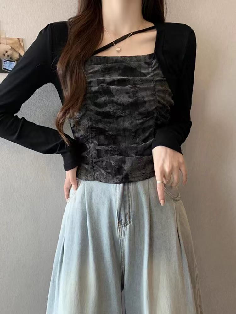 1229#设计感复古短款扎染上衣