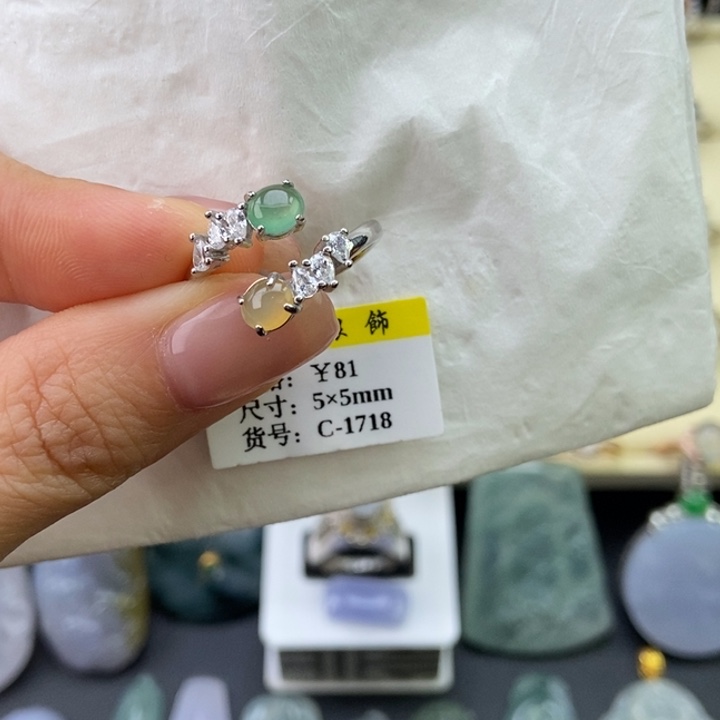 幸***兵翡翠银S925镶嵌戒指蛋面
