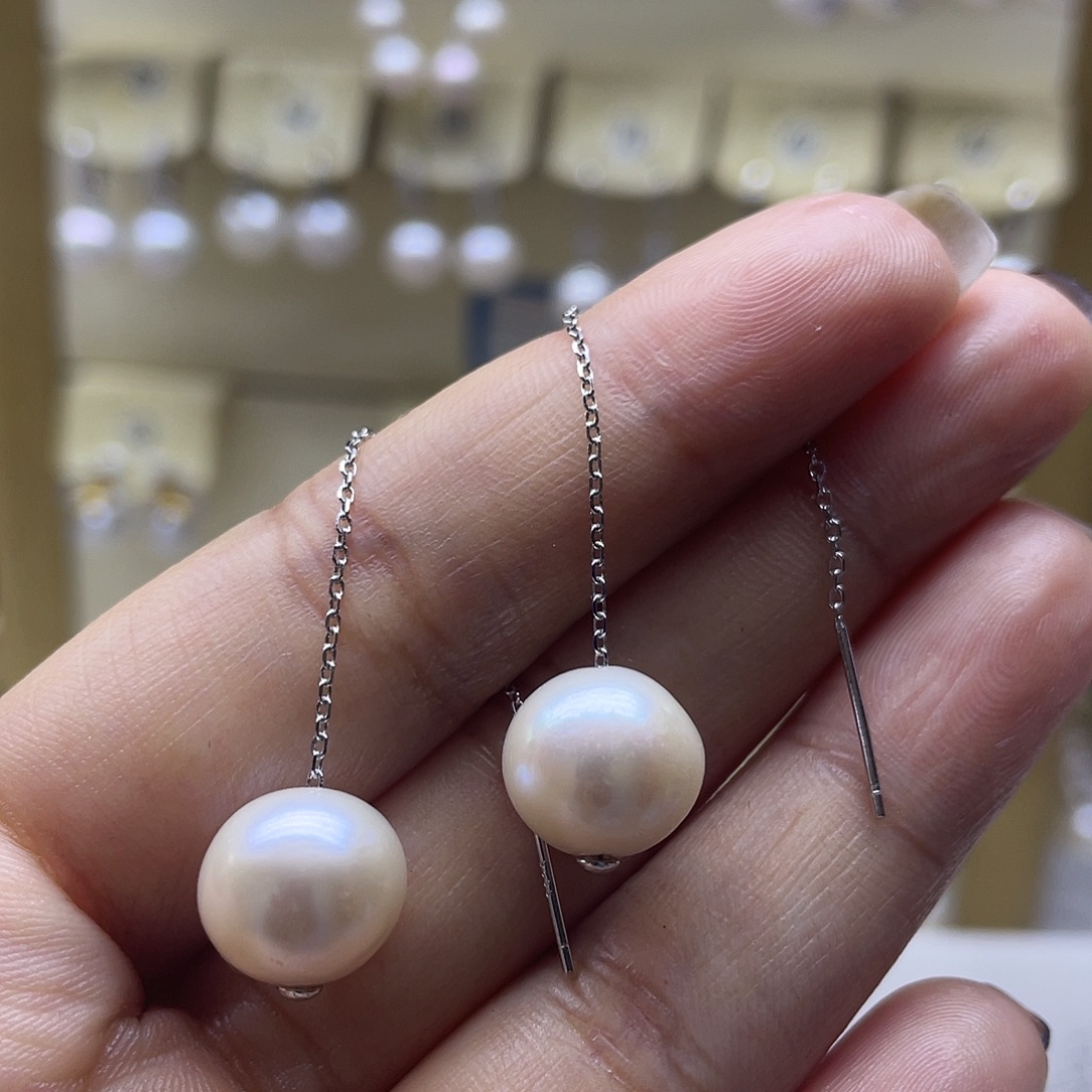 淡水珍珠银S925镶嵌耳饰