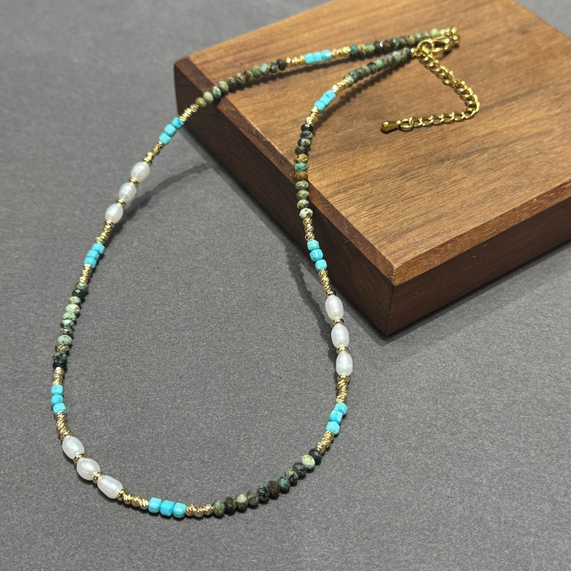 梦境蓝绿｜非洲松石节奏感珍珠复古小众中古项链