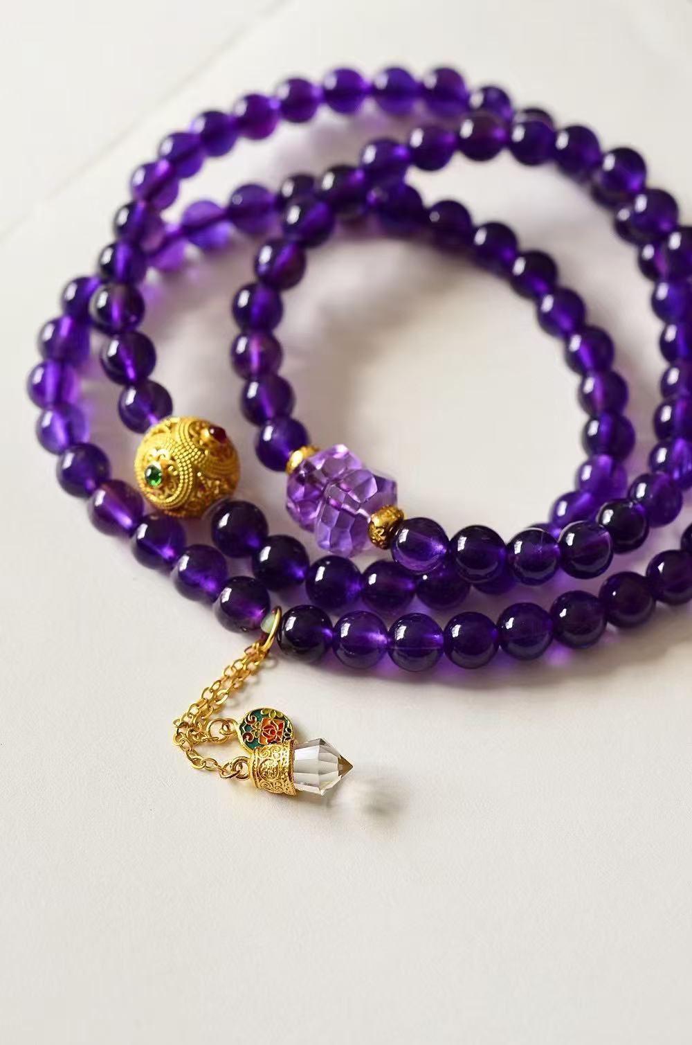 多圈紫水手串 古法银鎏金配饰