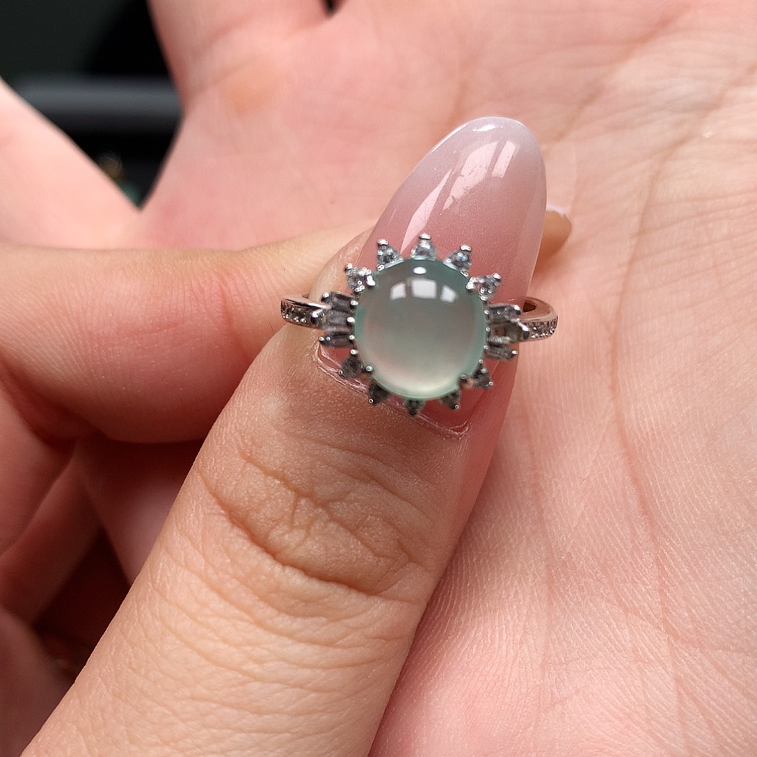 翡翠银S925镶嵌颈饰戒指