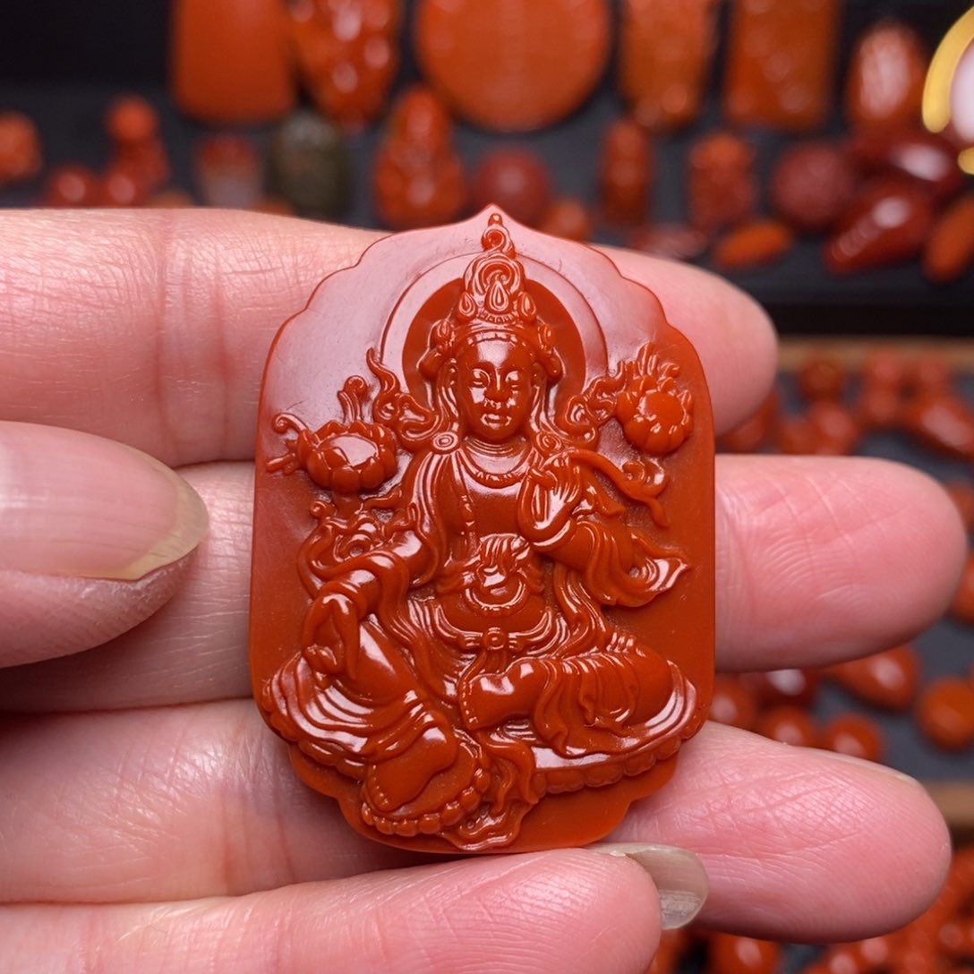 南红玛瑙锦红精工纯色吊坠未镶嵌