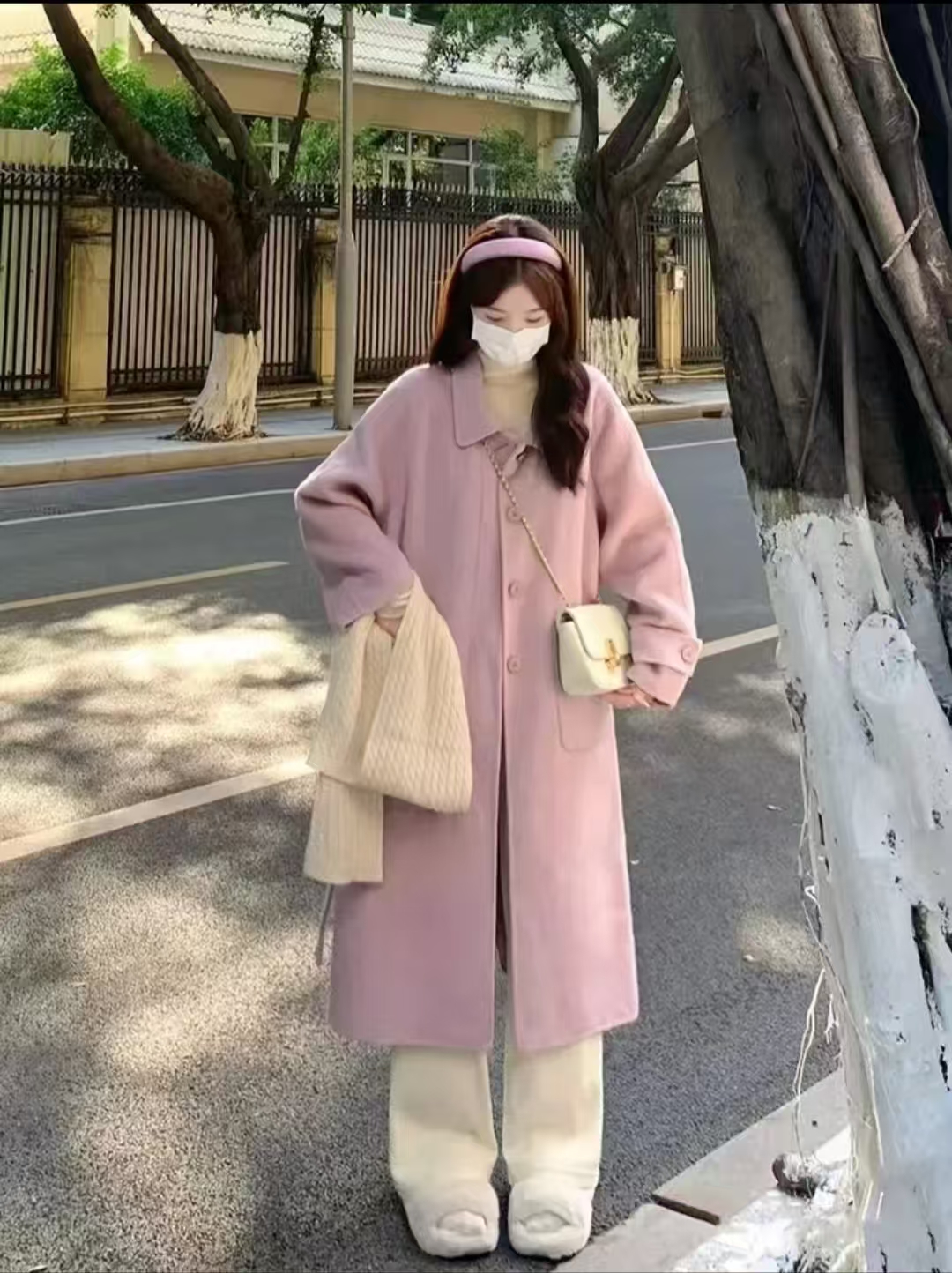 厚款秋冬洋气娃娃领中长款双面大衣