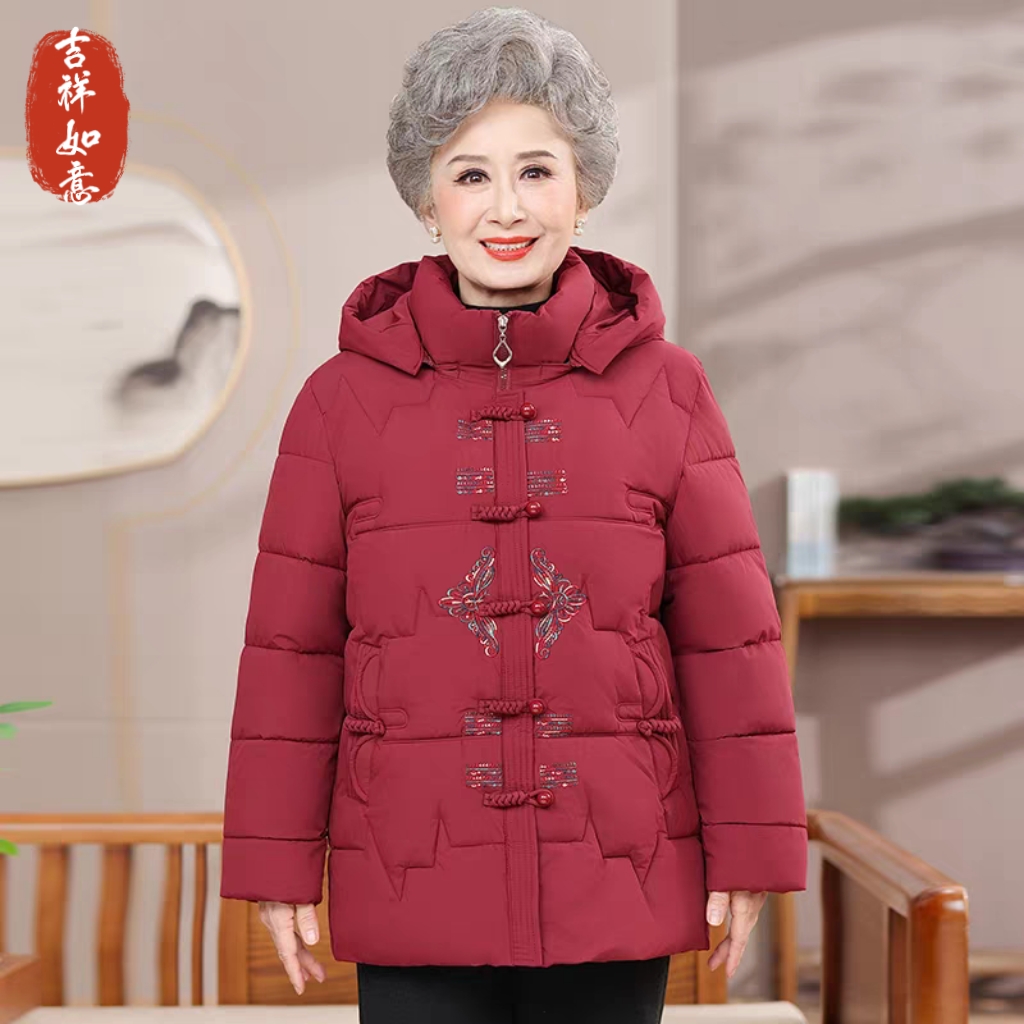 奶奶冬季加绒加厚棉衣新中式60岁70胖妈妈大码棉袄外套老太太棉服