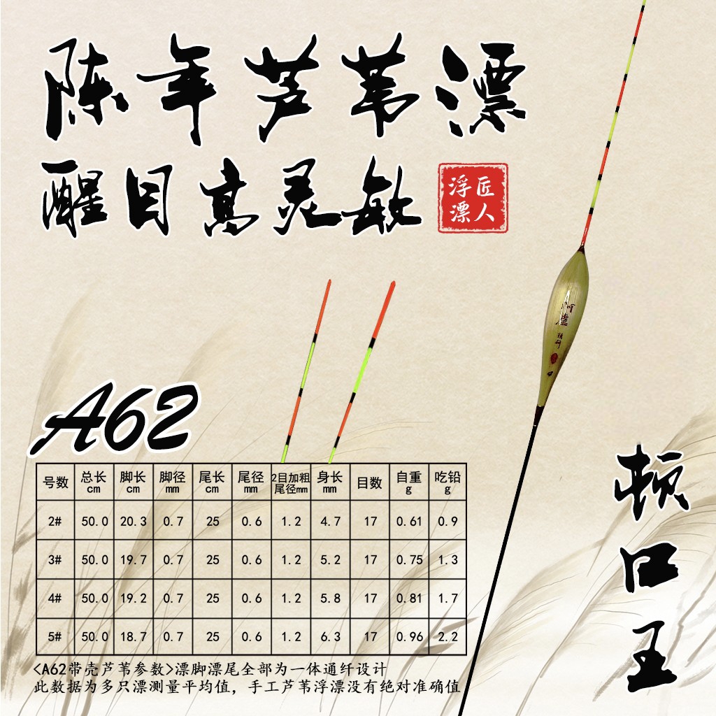 顿口王A62鲫鱼鲤鱼浮漂50公分行程截口高灵敏自重轻芦苇鱼漂硬尾