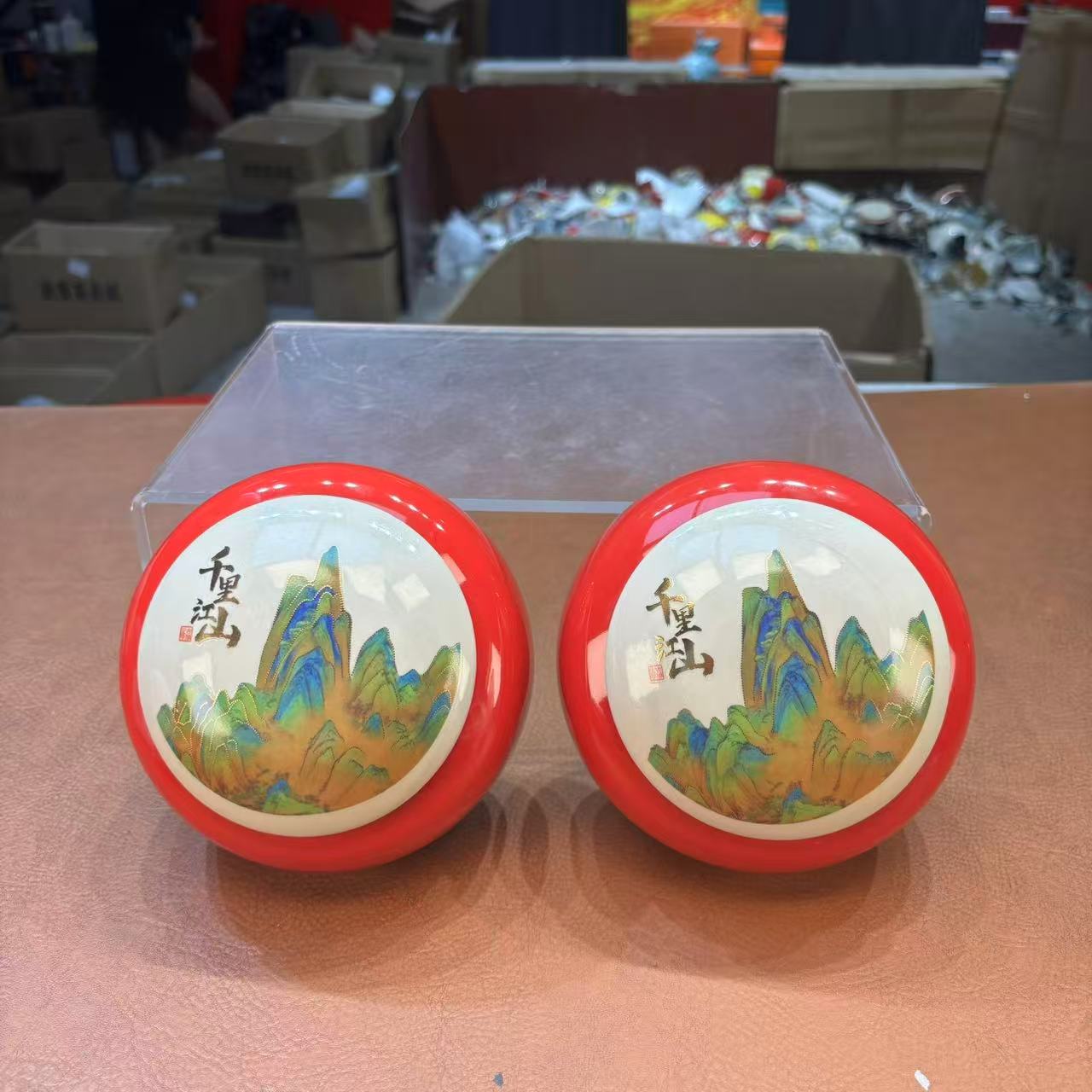 秋香茶具 千里江山红色茶叶罐（两个装）密封罐储物罐-6188-2401