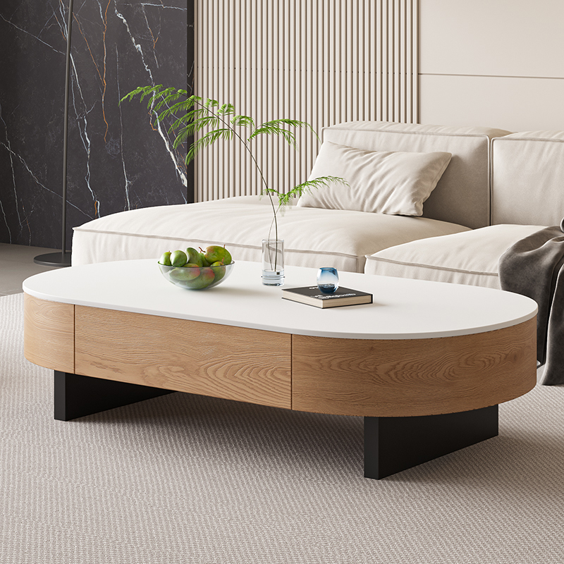 摩登枫情意式岩板茶几实木2025新款简约客厅家用小户型高级感茶桌