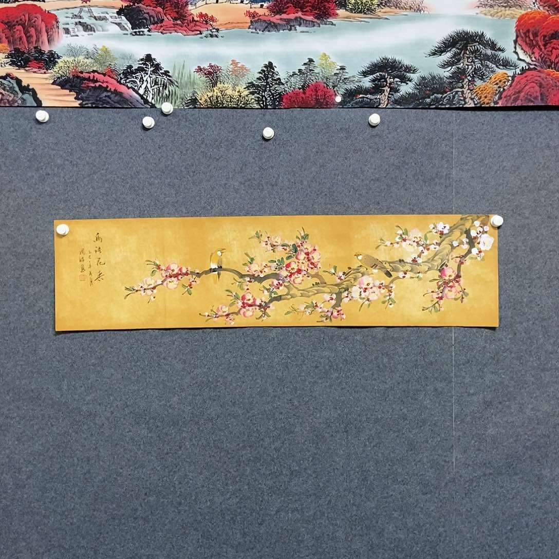 国画四尺对开花鸟一副