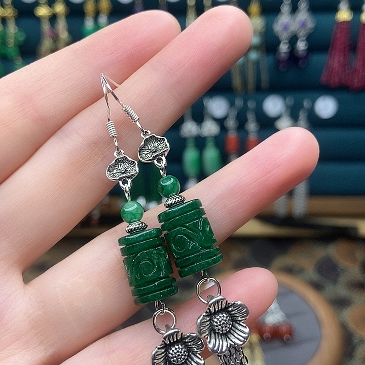 石英质玉耳钉银S925镶嵌