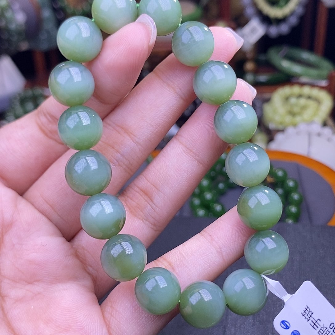 和田玉未镶嵌老矿料碧玉猫眼手串12